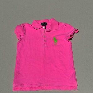 Girls Ralph Lauren Size 6 Youth Polo Shirt Kids Pink Pony Green